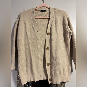 Tahari Beige Button-Up Cardigan Sweater